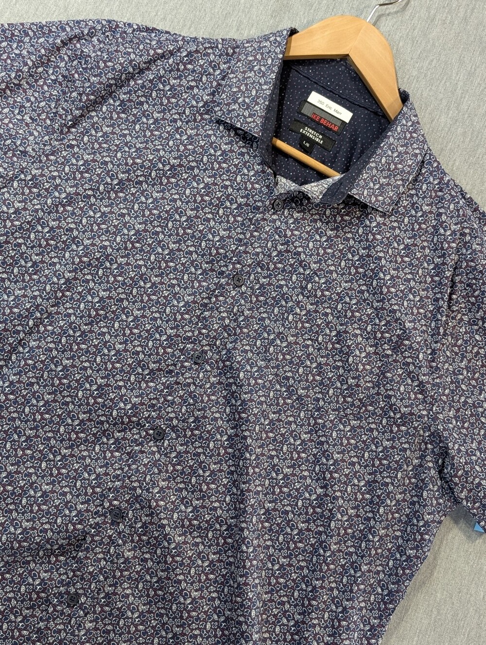 Ike Behar Geometric Print Button Shirt Men's Large Blue Short Sleeve
